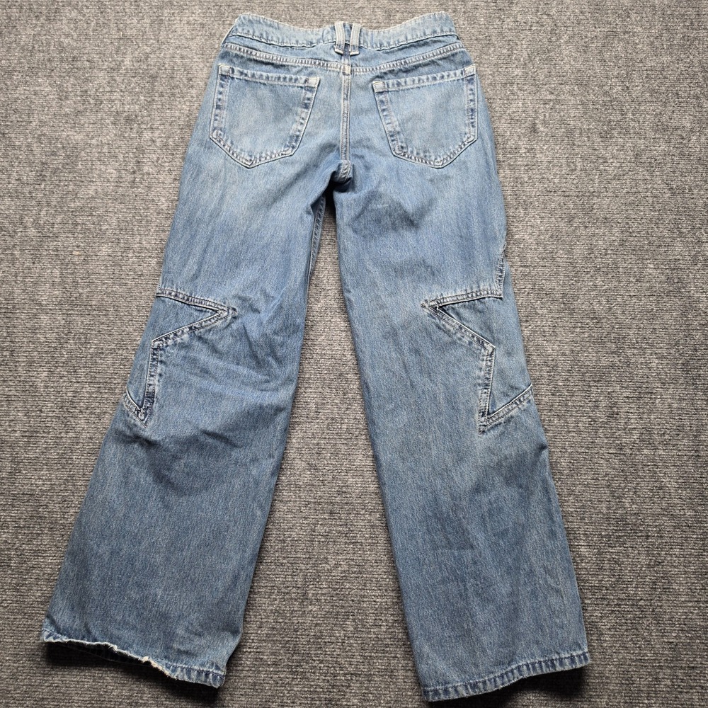 Hollister Star Seam Low Rise Baggy Jeans Size 00s W24 Short Wide Leg Y2K Denim - Picture 6 of 10